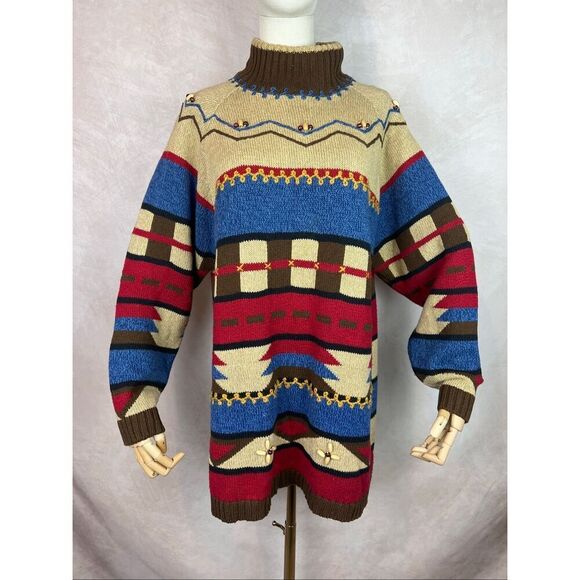 Vintage 1990s Aztec Western Sweater Southwestern Medium LizSport - Picture 1 of 7